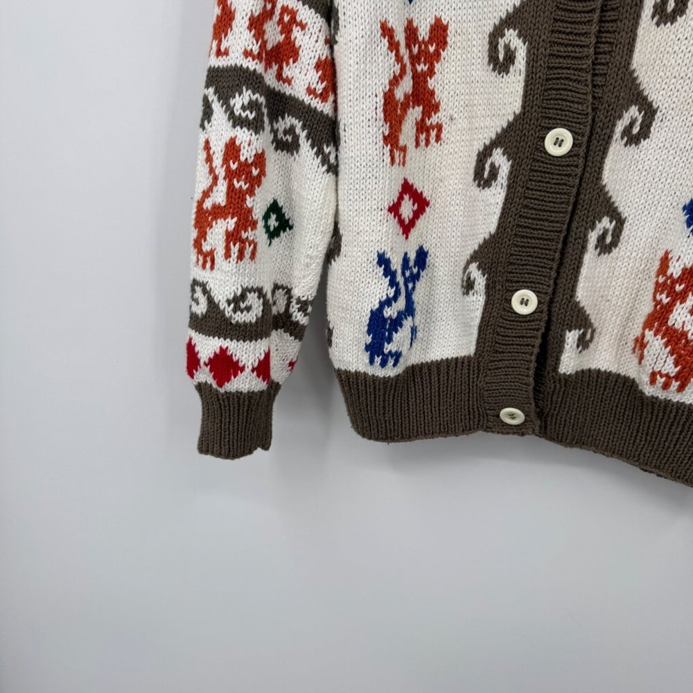 Vintage Andina graphic cardigan sweater  cotton white colorful size small woman’ - Picture 4 of 11